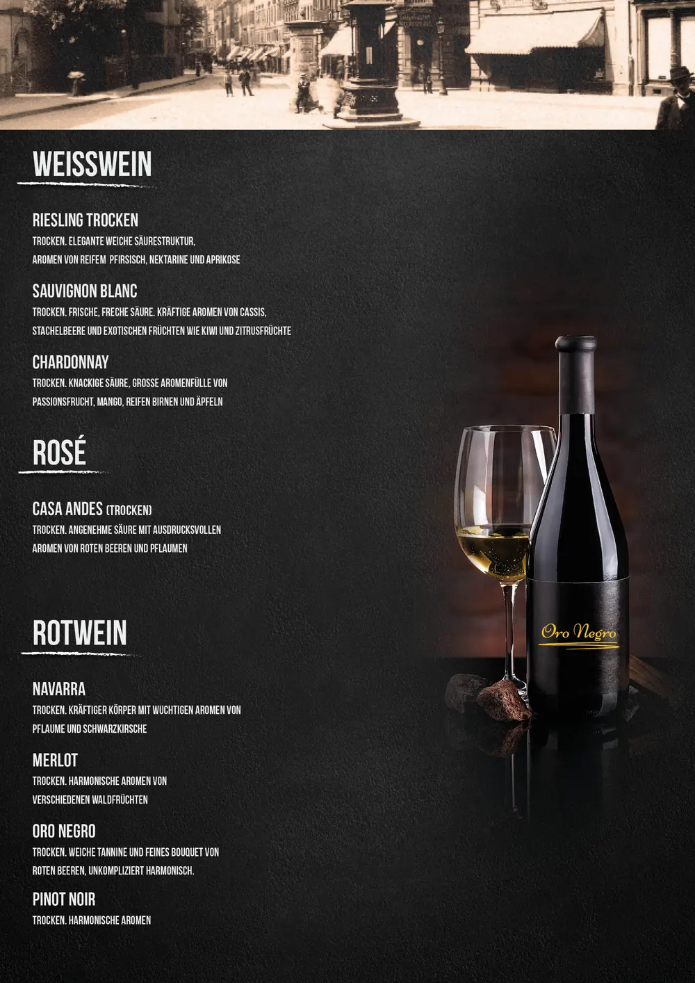 Speisekarte Seite 3: Weißwein, Rosé und Rotwein